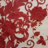 Tesatura brodata pe suport tulle si fir de lurex - desing floral, Rosu