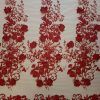 Tesatura brodata pe suport tulle si fir de lurex - desing floral, Rosu