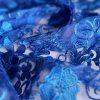 Tesatura brodata pe suport tulle si fir de lurex - desing floral, Albastru