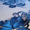 Tesatura brodata pe suport tulle si fir de lurex - desing floral, Albastru