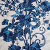 Tesatura brodata pe suport tulle si fir de lurex - desing floral, Albastru