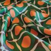 Tesatura din matase sintetica - design geometric, Verde Portocaliu