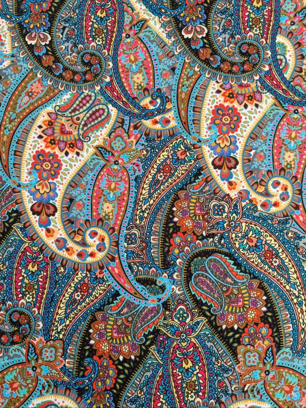 Tesatura imprimata tip crepe - design cu motive Paisley , Multicolor