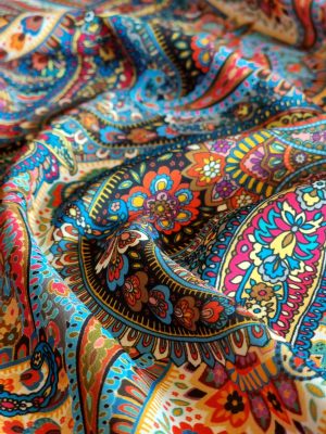 Tesatura imprimata tip crepe - design cu motive Paisley , Multicolor