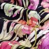 Tesatura din mătase naturală cu lână - design floral , Roz Lila Negru