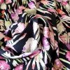 Tesatura din mătase naturală cu lână - design floral , Roz Lila Negru