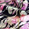 Tesatura din mătase naturală cu lână - design floral , Roz Lila Negru