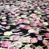 Tesatura din mătase naturală cu lână - design floral , Roz Lila Negru