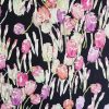 Tesatura din mătase naturală cu lână - design floral , Roz Lila Negru