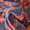 Tesatura din matase naturală cu lână - design floral, Rosu - Verde - Albastru