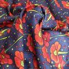 Tesatura din matase naturală cu lână - design floral, Rosu - Verde - Albastru