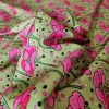Tesatura din matase naturală cu lână - design floral, Cyclamen - Verde deschis