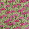 Tesatura din matase naturală cu lână - design floral, Cyclamen - Verde deschis