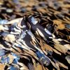 Tesatura din matase naturală cu lână - design floral, Bleu -Bej deschis - Bleumarin închis