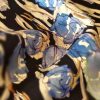 Tesatura din matase naturală cu lână - design floral, Bleu -Bej deschis - Bleumarin închis