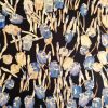 Tesatura din matase naturală cu lână - design floral, Bleu -Bej deschis - Bleumarin închis
