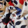 Tesatura crepe de chine din matase naturala - design floral, Bleumarin - Rosu - Negru - Alb