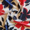Tesatura crepe de chine din matase naturala - design floral, Bleumarin - Rosu - Negru - Alb