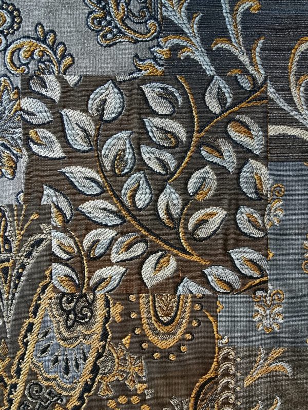 Tesatura brocart din matase naturala cu insertii lurex - design floral, Maro - Auriu - Argintiu vintage