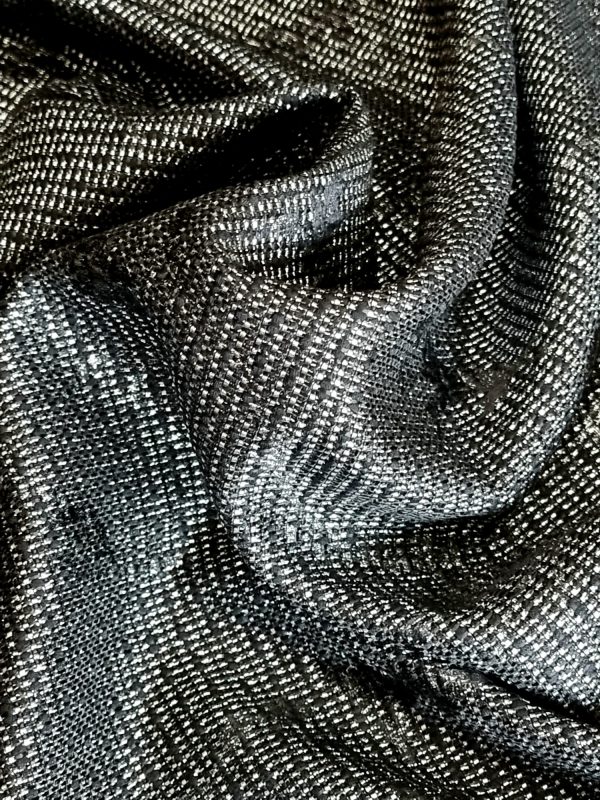 Tesatura Jacquard din bumbac , viscoza si insertii lurex, Negru - Argintiu