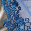 Tesatura brodata pe suport tulle si fir de lurex - desing floral, Albastru