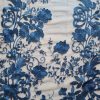 Tesatura brodata pe suport tulle si fir de lurex - desing floral, Albastru