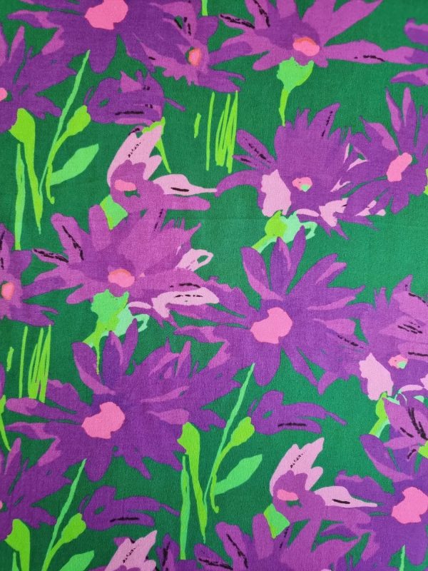 Tesatura din viscoza imprimata  - design floral, Mov - Violet - Verde