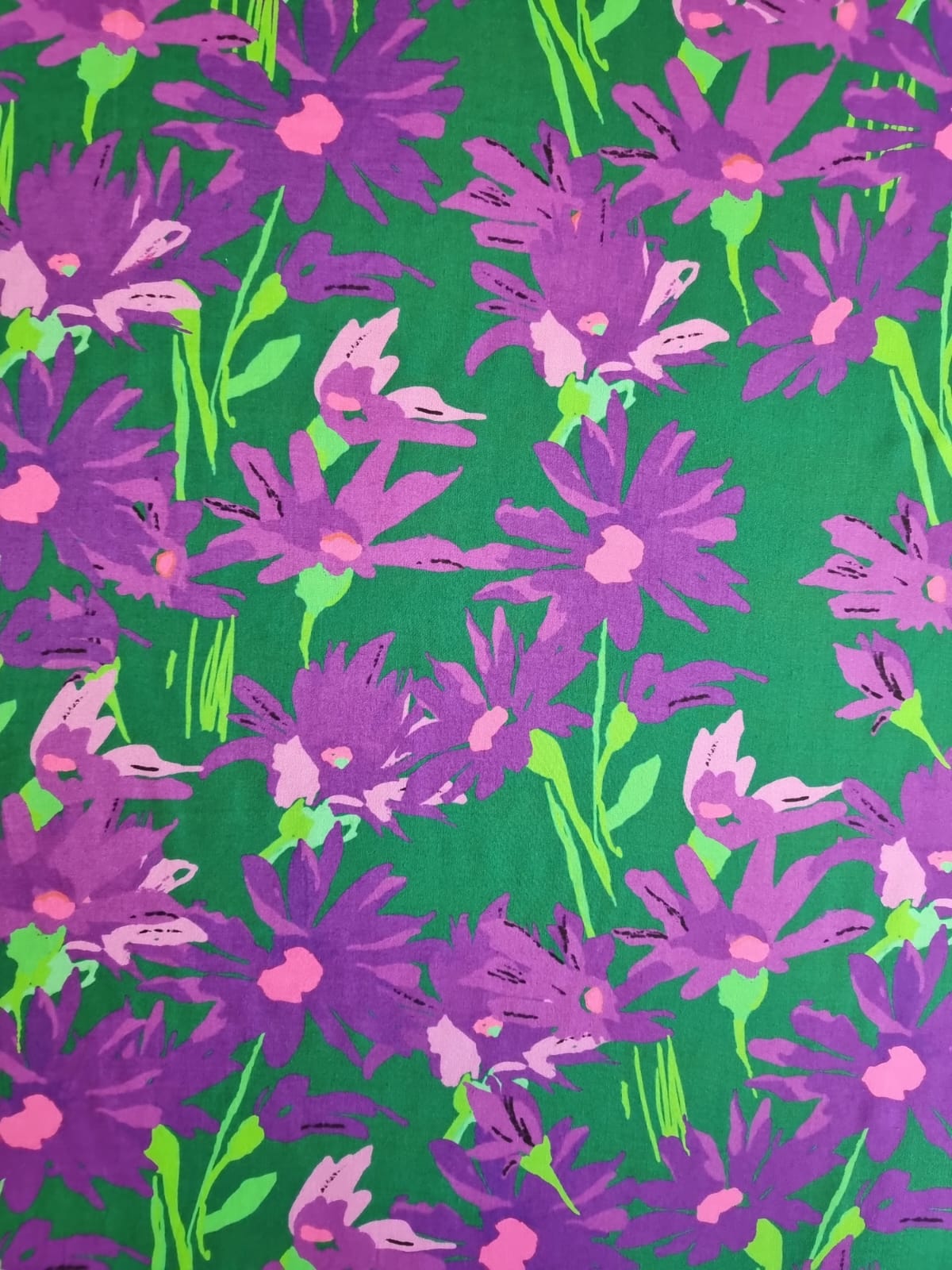 Tesatura din viscoza imprimata  - design floral, Mov - Violet - Verde