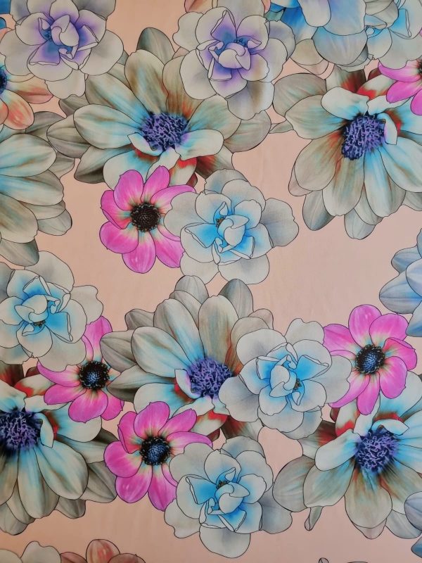 Tesatura din viscoza - design floral , Multicolor pastel