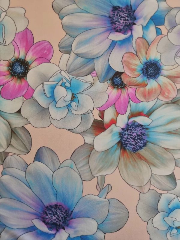 Tesatura din viscoza - design floral , Multicolor pastel