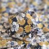 Tesatura din viscoza imprimata - design floral, Mustar - Bleumarin - Alb