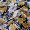 Tesatura din viscoza imprimata - design floral, Mustar - Bleumarin - Alb