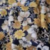 Tesatura din viscoza imprimata - design floral, Mustar - Bleumarin - Alb