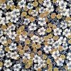 Tesatura din viscoza imprimata - design floral, Mustar - Bleumarin - Alb