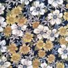 Tesatura din viscoza imprimata - design floral, Mustar - Bleumarin - Alb