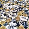 Tesatura din viscoza imprimata - design floral, Mustar - Bleumarin - Alb