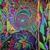 Tesatura din matase naturala - crepe de chine cu design floral, Multicolor