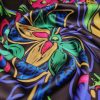 Tesatura din matase naturala - crepe de chine cu design floral, Multicolor