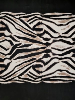 Tesatura din viscoza - tip jerse panou cu design animal print, Negru - Alb - Bej