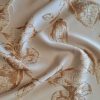 Tesatura Jacquard cu fir de lurex - design floral, Crem - Auriu