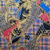 Tesatura din matase naturala, usor satinata - design Versace, Rosu - Negru - Auriu - Albastru