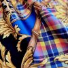 Tesatura din matase naturala, usor satinata - design Versace, Rosu - Negru - Auriu - Albastru