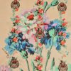 Tesatura din bumbac imprimat, panou cu design floral, Multicolor