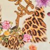 Tesatura jacquard din bumbac cu elastan  - design floral & animal print , Multicolor
