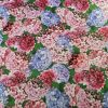 Țesătură din mătase Naturală- twill cu design floral, Rosu - Albastru - Lavanda - Verde