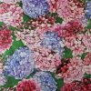 Țesătură din mătase Naturală- twill cu design floral, Rosu - Albastru - Lavanda - Verde