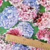 Țesătură din mătase Naturală- twill cu design floral, Rosu - Albastru - Lavanda - Verde