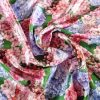 Țesătură din mătase Naturală- twill cu design floral, Rosu - Albastru - Lavanda - Verde