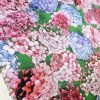 Țesătură din mătase Naturală- twill cu design floral, Rosu - Albastru - Lavanda - Verde
