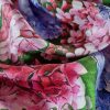 Țesătură din mătase Naturală- twill cu design floral, Rosu - Albastru - Lavanda - Verde